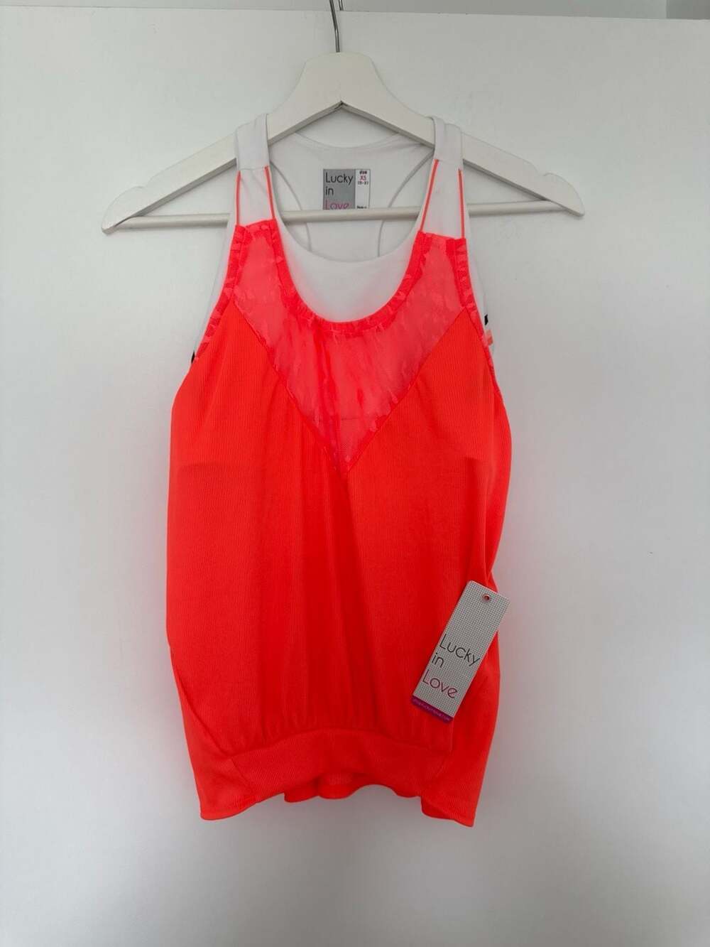 Lucky in Love Vaportex Tennis Tank Top Neon Orange White Size XS